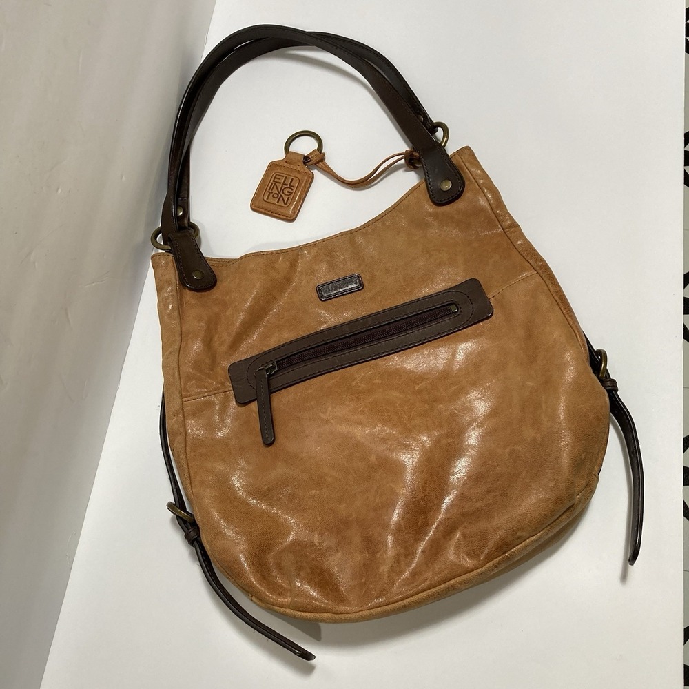 ELLINGTON Italian Leather Shoulder Bag Hobo Purse Tan Brown Boho Minimalist